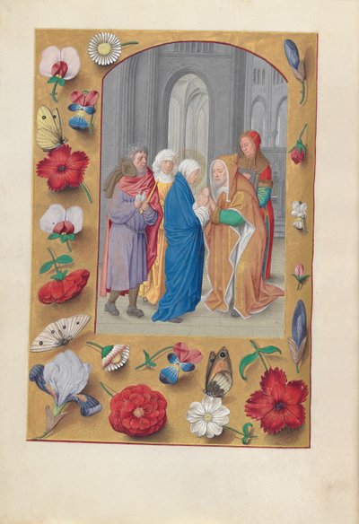 Hours of Queen Isabella the Catholic, Queen of Spain: Fol. 141v, Presentation i templet, c1500. av Master of the First Prayerbook of Maximillian