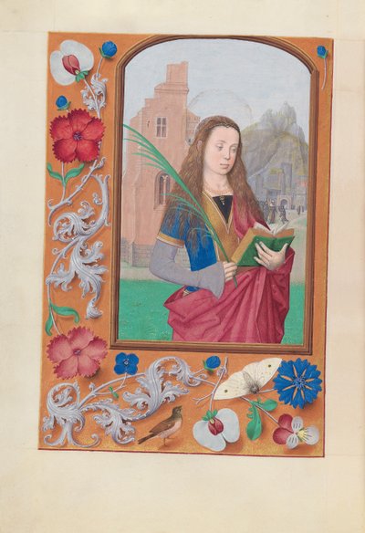 Hours of Queen Isabella the Catholic, Queen of Spain: Fol. 191v, St. Barbara, ca. 1500. av Master of the First Prayerbook of Maximillian