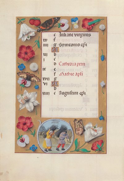 Hours of Queen Isabella the Catholic, Queen of Spain: Fol. 3v, februari, ca. 1500. av Master of the First Prayerbook of Maximillian