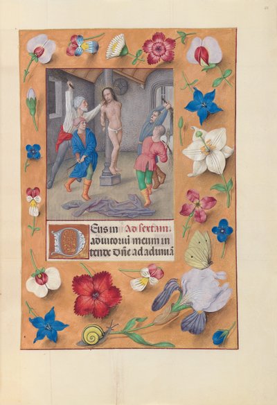 Hours of Queen Isabella the Catholic, Queen of Spain: Fol. 66r, Flagellation, c. 1500. av Master of the First Prayerbook of Maximillian