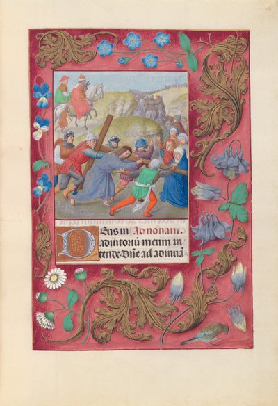 Hours of Queen Isabella the Catholic, Queen of Spain: Fol. 69r, Kristus som bär korset, ca. 1500. av Master of the First Prayerbook of Maximillian