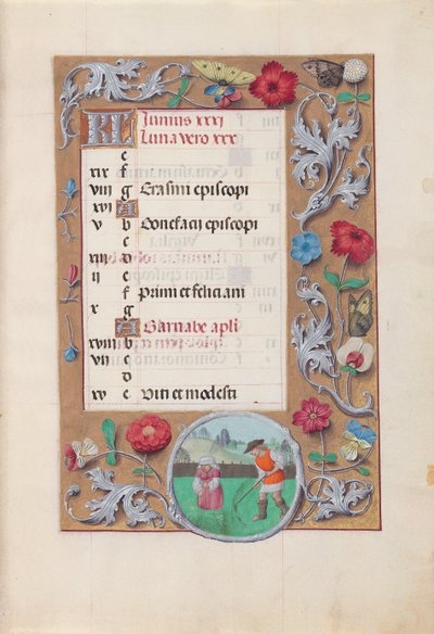 Hours of Queen Isabella the Catholic, Queen of Spain: Fol. 7r, juni, c. 1500. av Master of the First Prayerbook of Maximillian