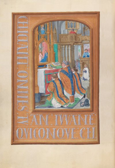 Hours of Queen Isabella the Catholic, Queen of Spain: Fol. 87v, Mässfirande, ca. 1500. av Master of the First Prayerbook of Maximillian