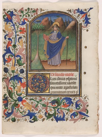 Blad från en timbok: Saint James the Greater av Master of the Gold Scrolls