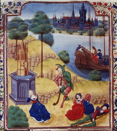 Lägg till 35322 fol.227v Ephigenia och Cimone, från Giovanni Boccaccios (1313-75) 