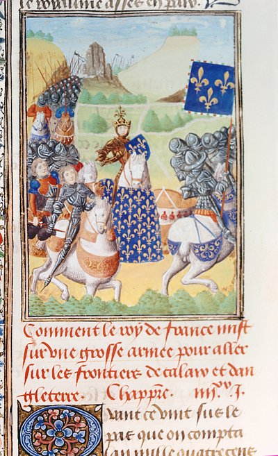 Harley 4380 fol.196v Kung Karl VI (1366-1422) av Frankrike leder en expedition mot Calais, från del 2 Volym IV av 