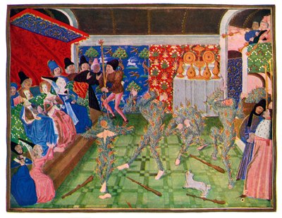 Maskerad vid det franska hovet, 1393, 1470-1475. av Master of the Harley Froissart