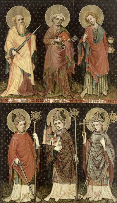 Sex heliga av Master of the Holy Barefoot Altarpiece