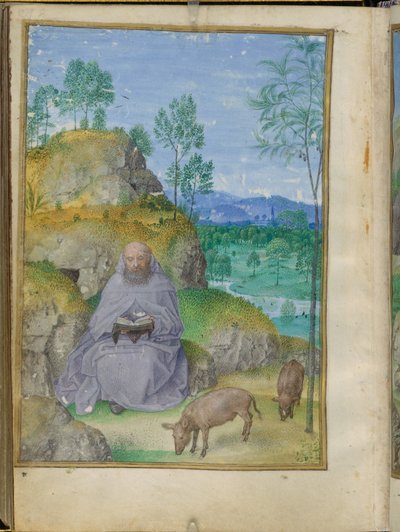 Sankt Antonius abbot i öknen, miniatyr från Emerson-White Hours. av Master of the Houghton Miniatures