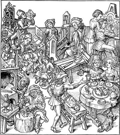Merkurius och hans barn. Illustration från Husboken, 1480-talet av Master of the Housebook
