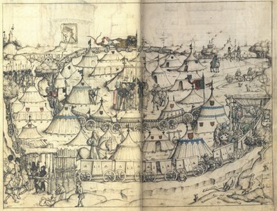 Vagnfortet från Wolfegg Castles medeltida husbok, ca 1485 av Master of the Housebook of Wolfegg