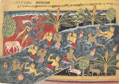 The Gopis vädjar till Krishna att lämna tillbaka sina kläder..., ca. 1560-65. av Master of the Isarda