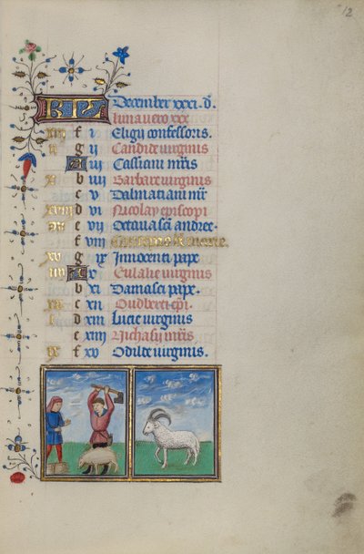 Kalendersida för december; Slakta en gris; Stenbocken av Master of the Lee Hours