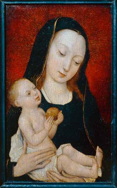 Jungfru Maria och barnet håller i ett äpple ... av Master of the Legend of St. Madeleine