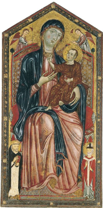 Jungfrun och barnet tronade med Saints Dominic, Martin och två änglar av Master of the Magdalen