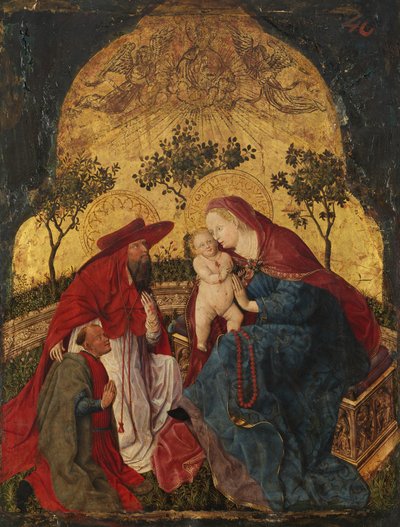 Jungfru och barn med en donator Presenterad av Saint Jerome, ca. 1450. av Master of the Munich Bavarian Panels