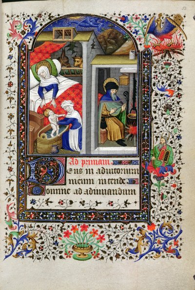 Lägg till 18192 f.52 Nativity, från a Book of Hours, Paris, c.1435 av Master of the Munich Golden Legend