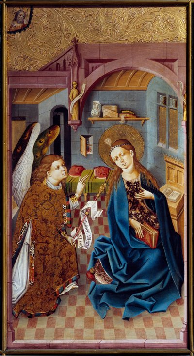 Bebådelsemålningen av mästaren på övre Rhen (1400-talet) 1460 Lyon, Musee des Beaux Arts av Master of the Rhine