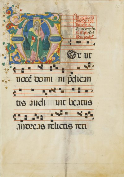 Manuskriptblad med Andreasfesten i en inledande M..., andra hälften av 1400-talet. av Master of the Riccardiana Lactantius