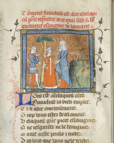 Miniatyr från ett manuskript av Roman de la Rose av Guillaume de Lorris och Jean de Meun, ca 1365 av Master of the Rose novels