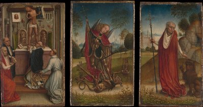Sankt Mikael, Sankt Gregorius mässa, Sankt Hieronymus. av Master of the Saint Catherine Legend