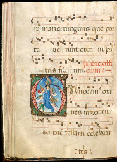 Jungfruns antagande, f.72v från ett gradvis, sent 1400-tal (bläck, tempera och bladguld på pergament) av Master of the Saluces Hours (attr. to)