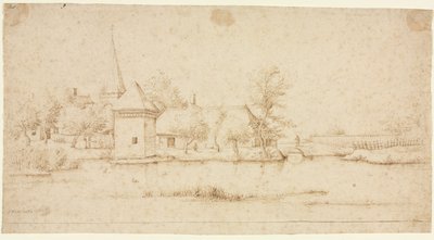 Landskap med en Moated Village av Master of the Small Landscapes