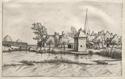 Utsikt över byar i Brabant och Campine: A Moated Village, ca. 1561. av Master of the Small Landscapes