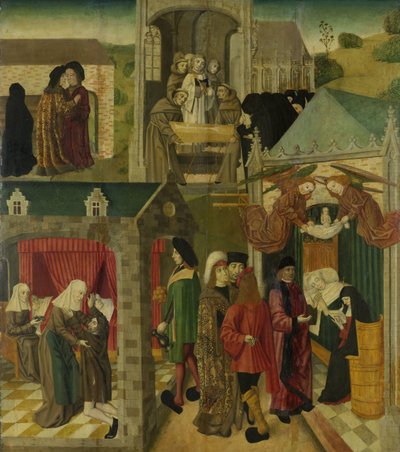 Sankta Elizabeth av Ungern Vårdar de sjuka i Marburg, Sankta Elizabeths död, inre högra flygeln på en altartavla gjord för Grote Kerk i Dordrecht av Master of the St Elizabeth Panels