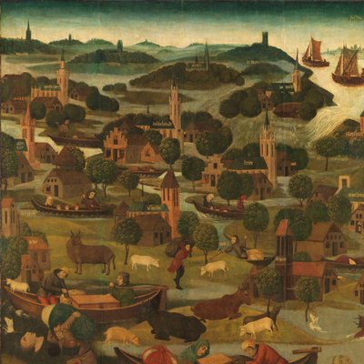 Översvämningen på Saint Elizabeths dag Exteriör av högra flygeln på en altartavla föreställande Saint Elisabeth-floden, 18-19 november 1421, med vallbrottet vid Wieldrecht av Master of the St Elizabeth Panels