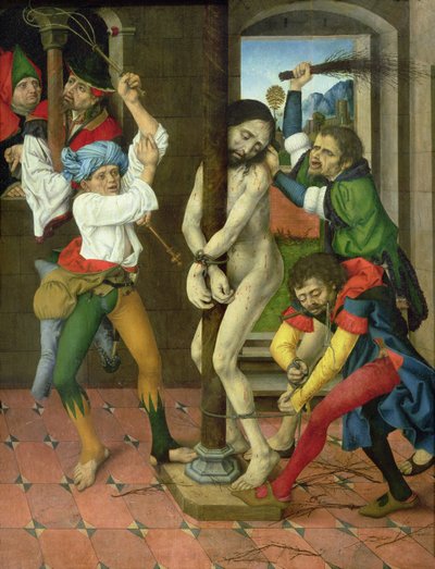 Kristi flagellation, sidopanel på Passions altartavla (olja på panel) av Master of the Strache Altar