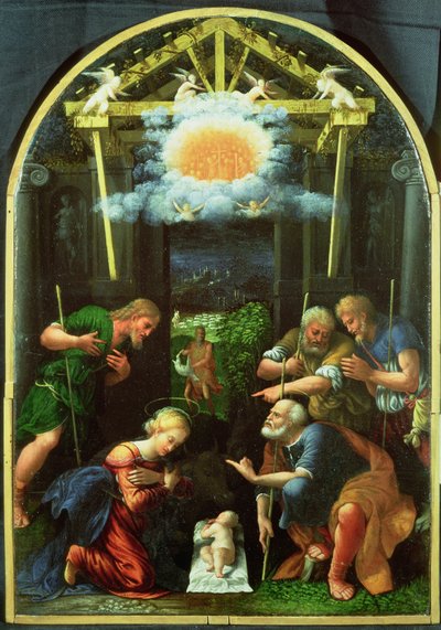 Herdarnas tillbedjan (olja på panel) av Master of the Twelve Apostles
