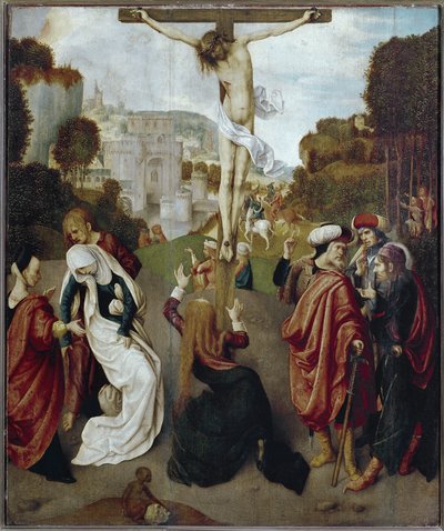 Korsfästelse (olja på trä, ca 1483-1498) av Master of the Virgo Inter Virgines