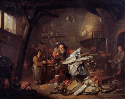 Interiör av ett laboratorium av alkemist Målning av Matheus van Helmont (1623-1679) Montpellier-museet Fabre från 1600-talet av Matheus van Helmont