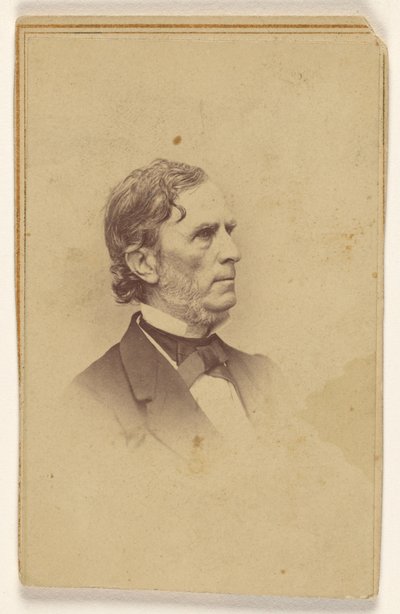 Oidentifierad man med grånande skägg, utan mustasch, i profil, tryckt i vinjettstil av Mathew B. Brady
