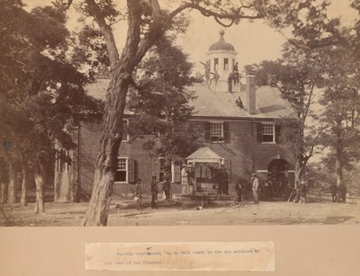 Fairfax Court House, Virginia, med unionssoldater på framsidan och på taket av Mathew Brady