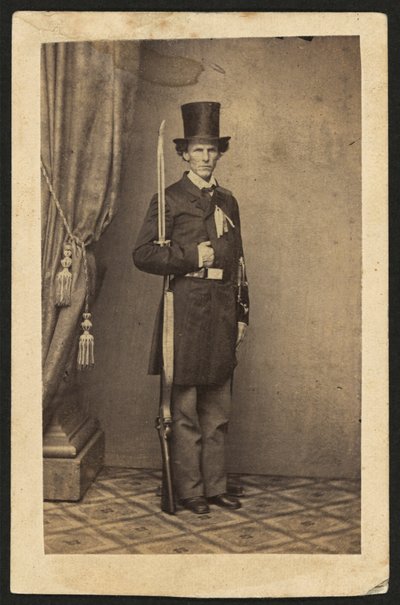 James Henry Lane (1814-1866), politiker och ledare för Free State Party of Kansas, fullängdsporträtt, med pistol (sepiafoto) av Mathew B. Brady