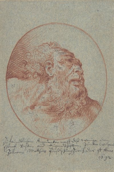 Chef för en skäggig man som ser rätt, 1692. av Mathias Fussli
