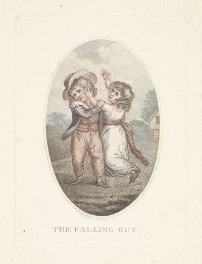 Liten pojke och flicka retar varandra The Falling Out (titel på objekt) av Mathias de Sallieth