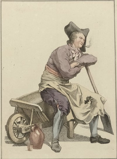 Man sitter på kanten av en skottkärra av Mathias de Sallieth