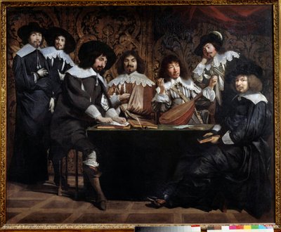 Amatörmöten eller akademiåterförening av konstnärer och intellektuella. Målning av Mathieu Le Nain (Lenain) (1607-1677) 1600-talet sön. 1,16x1,46 m Paris musee du Louvren av Mathieu Le Nain