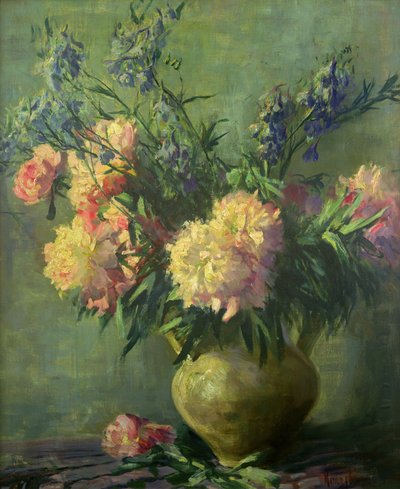 Rosa pioner (olja på duk) av Matilde Browne