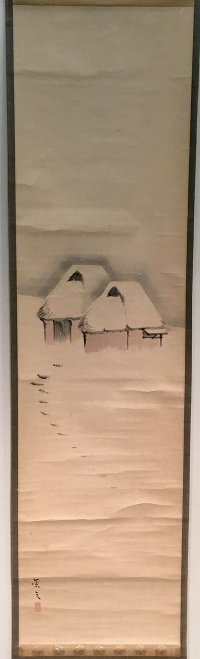Två hyddor i snö av Matsumura Keibun