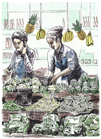Borough Veg 2, 2013 (tusch på papper) av Matt Bannister