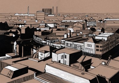 Croydon View, 2016 (akrylfärg på kartong) av Matt Bannister