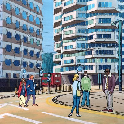 East Croydon, 2016 (blandteknik på panel) av Matt Bannister