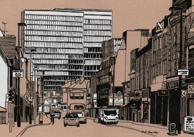 South End - Croydon, 2016 (akrylfärg på kartong) av Matt Bannister