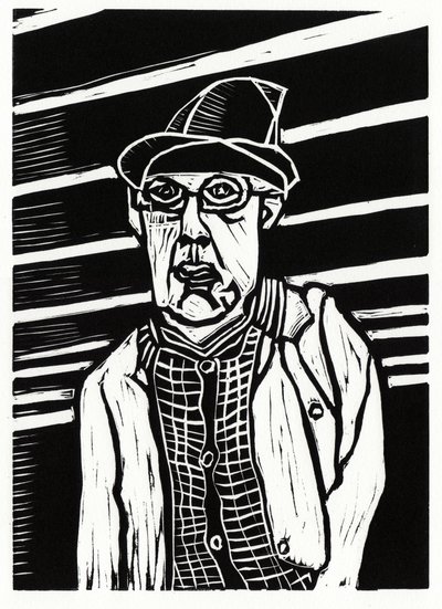 Southwark Man, 2013 (linoleumsnitt) av Matt Bannister