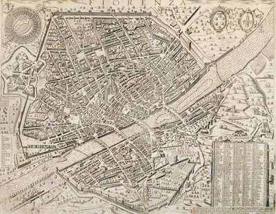 Karta över Florens, 1595 av Matteo Florimi