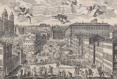 Prospekt för kyrkan Santissima Trinita de Monti, allmänt känd som Piazza di Spagnia, 1696. av Matteo Gregorio de Rossi